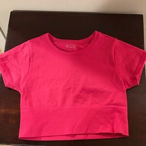 Offline by aerie hot pink cropped top, short sleeves